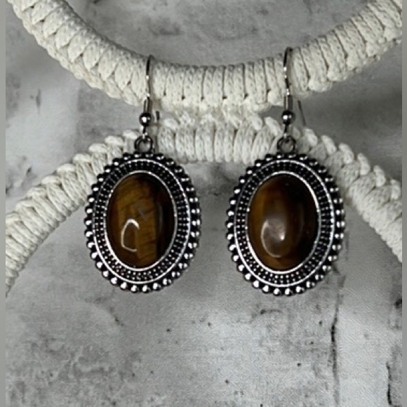 NWT South African Yellow Tiger’s Eye Dangle Earrings Silver - Picture 4 of 6